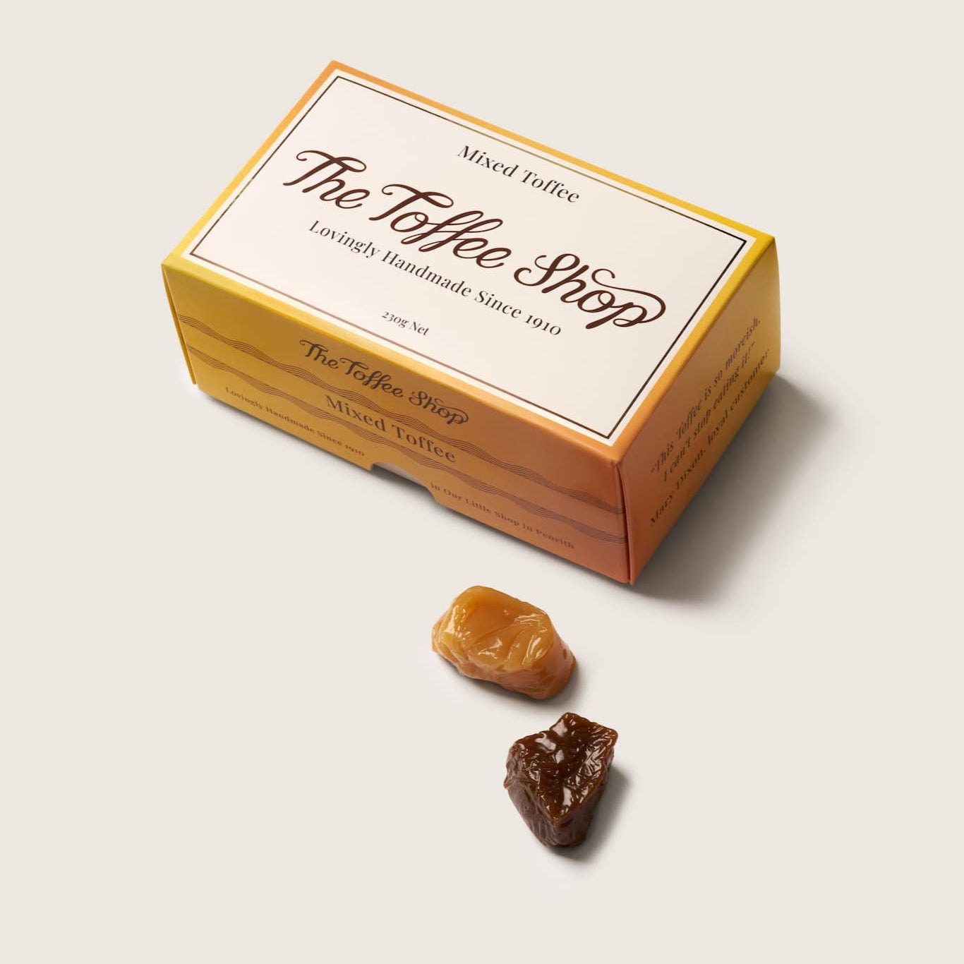 Box of Toffee from The Toffee Shop on a light background